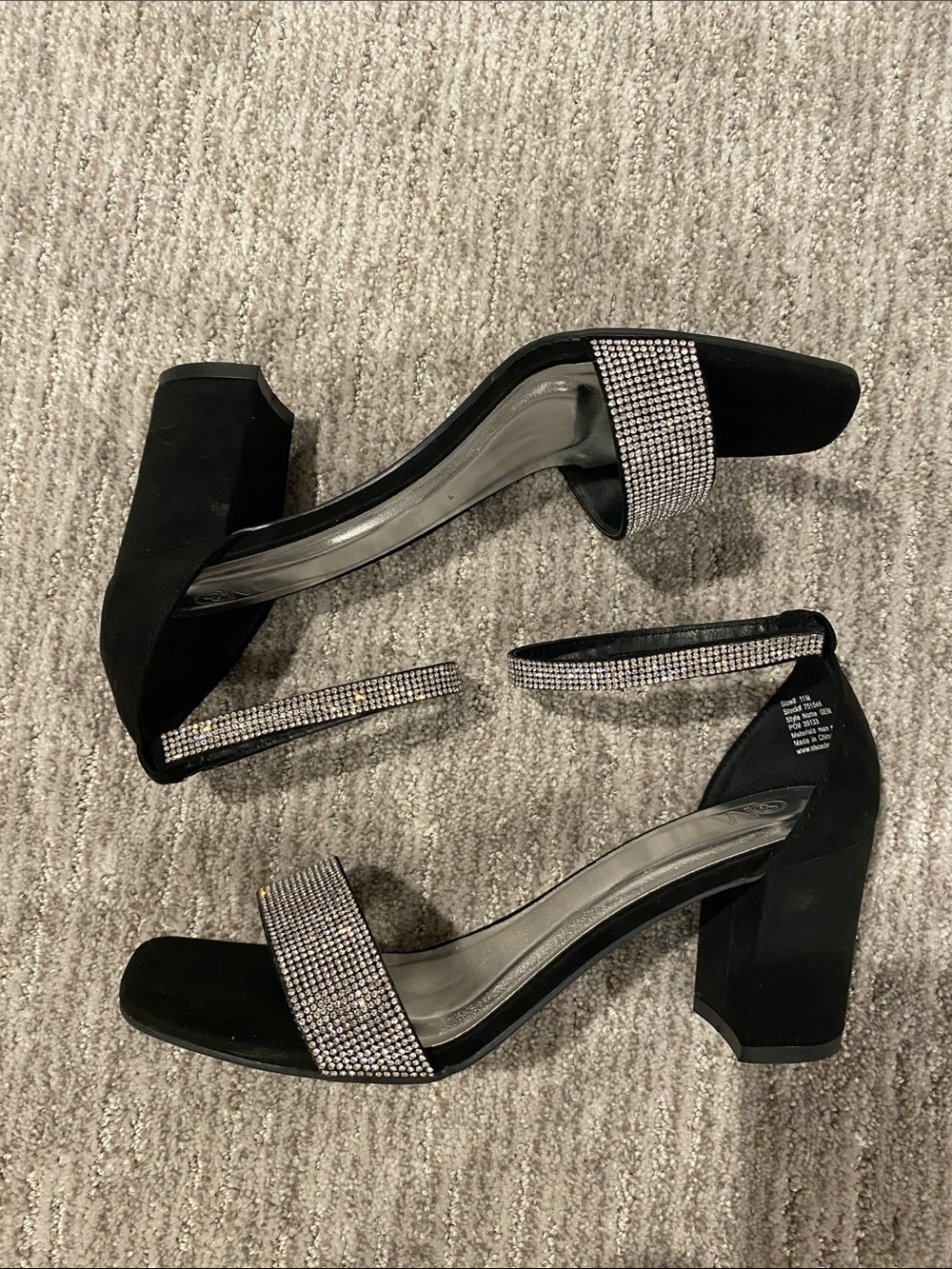 Black Rhinestone Ankle-Strap Heels - Women